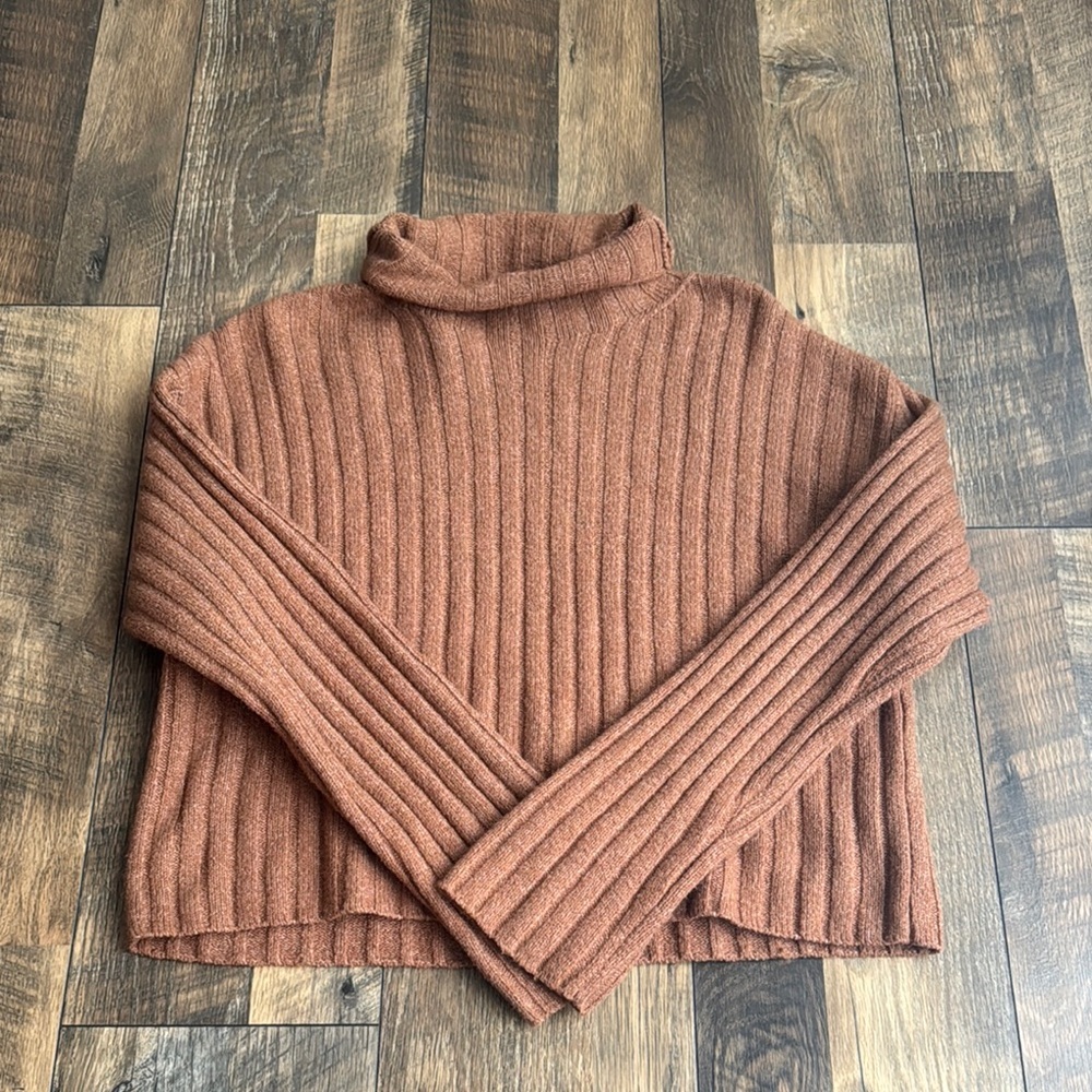 NORDSTROM OPEN EDIT | Rust Ribbed Turtleneck Sweater Small Wool Cotton